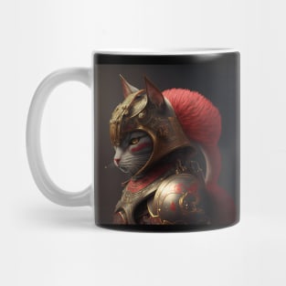 Samurai Cat Wearing Red and Gold Armor Mug